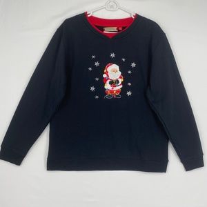 Holiday Traditions Womens Large Sweatshirt Black Santa Claus Christmas Lights
